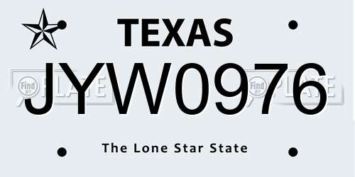 JYW0976 Texas License Plate