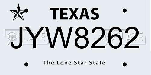 JYW8262 Texas License Plate
