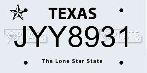 JYY8931 Texas License Plate
