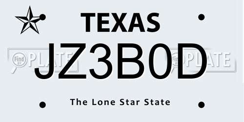 JZ3B0D Texas License Plate