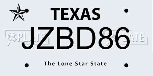 JZBD86 Texas License Plate