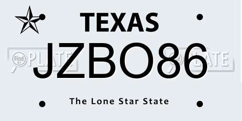 JZBO86 Texas License Plate