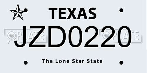 JZD0220 Texas License Plate