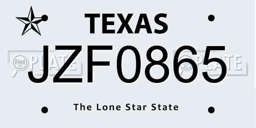 JZF0865 Texas License Plate