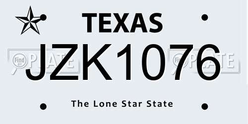 JZK1076 Texas License Plate