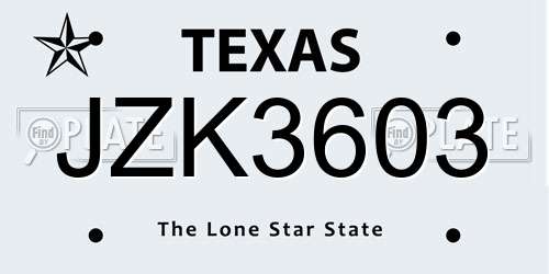 JZK3603 Texas License Plate