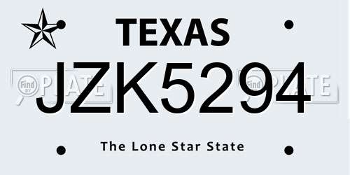 JZK5294 Texas License Plate