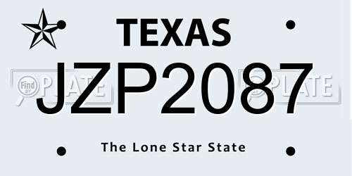 JZP2087 Texas License Plate