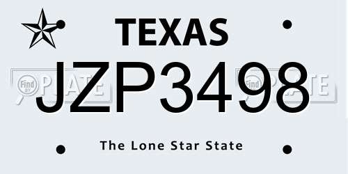 JZP3498 Texas License Plate