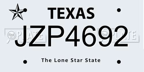 JZP4692 Texas License Plate