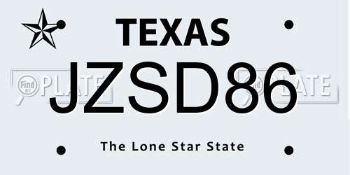JZSD86 Texas License Plate