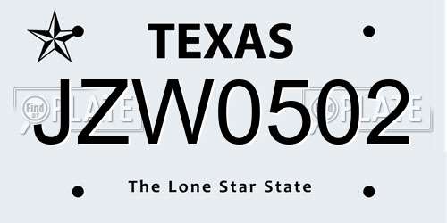 JZW0502 Texas License Plate