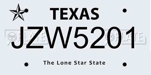 JZW5201 Texas License Plate