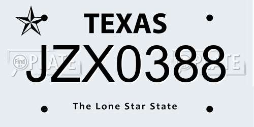 JZX0388 Texas License Plate
