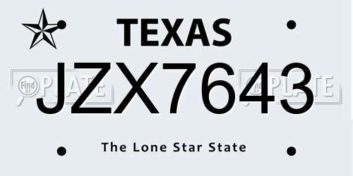 JZX7643 Texas License Plate