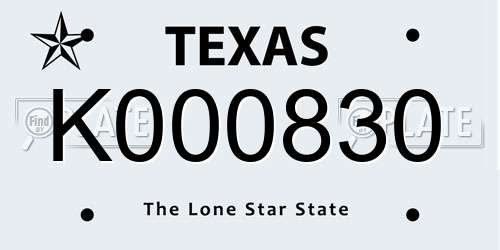 K000830 Texas License Plate