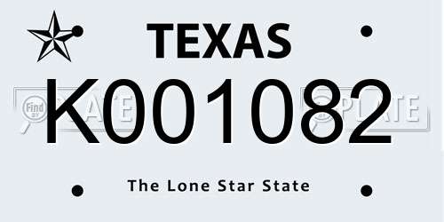 K001082 Texas License Plate