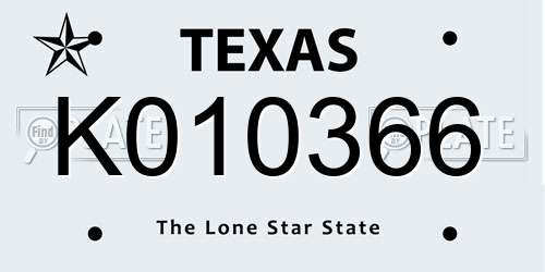 K010366 Texas License Plate