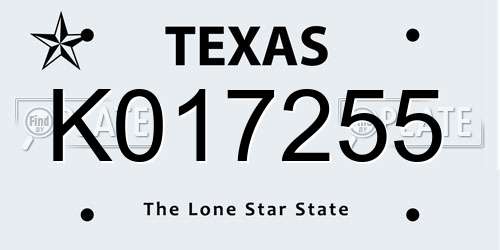 K017255 Texas License Plate