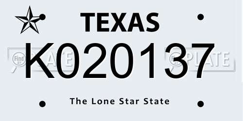 K020137 Texas License Plate