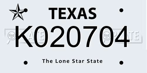 K020704 Texas License Plate
