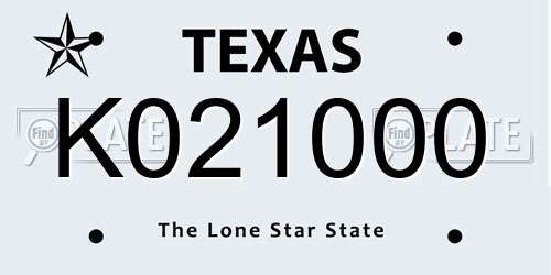 K021000 Texas License Plate
