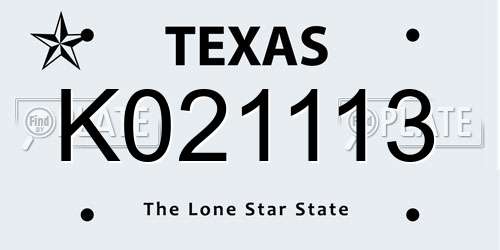 K021113 Texas License Plate