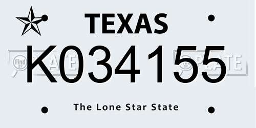 K034155 Texas License Plate