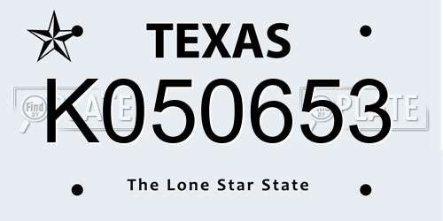 K050653 Texas License Plate
