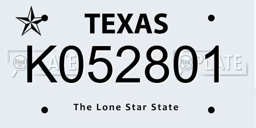 K052801 Texas License Plate