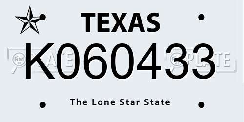 K060433 Texas License Plate