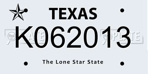 K062013 Texas License Plate