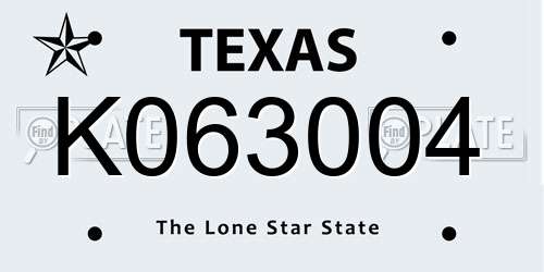 K063004 Texas License Plate