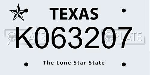 K063207 Texas License Plate