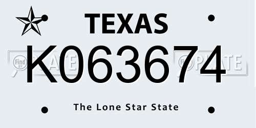 K063674 Texas License Plate