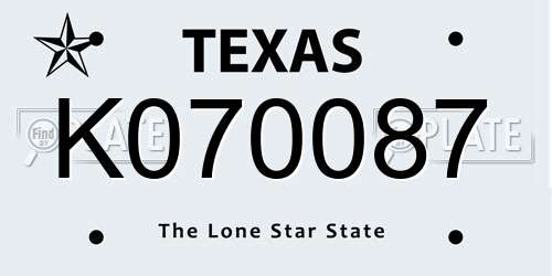 K070087 Texas License Plate