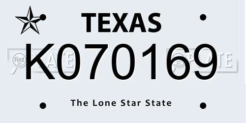 K070169 Texas License Plate