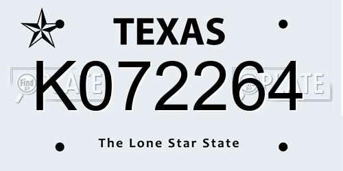 K072264 Texas License Plate