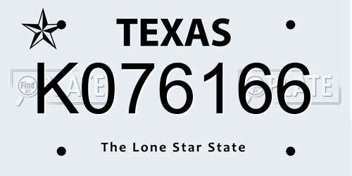 K076166 Texas License Plate