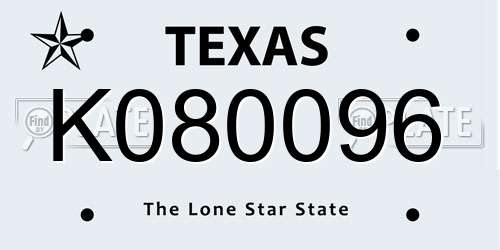 K080096 Texas License Plate