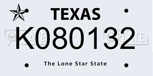 K080132 Texas License Plate