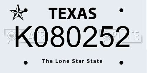 K080252 Texas License Plate