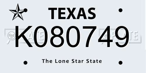 K080749 Texas License Plate