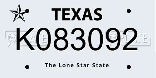 K083092 Texas License Plate