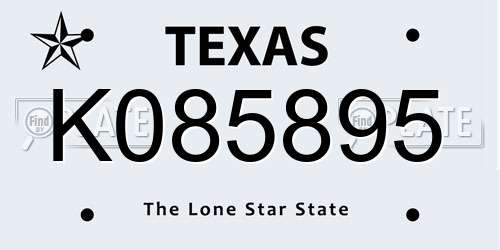 K085895 Texas License Plate