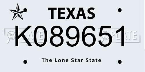 K089651 Texas License Plate