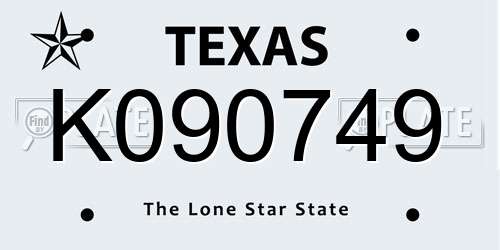 K090749 Texas License Plate