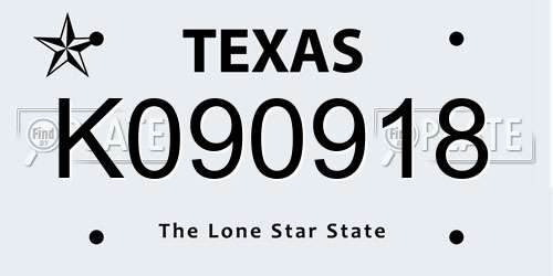 K090918 Texas License Plate