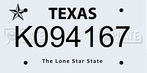 K094167 Texas License Plate