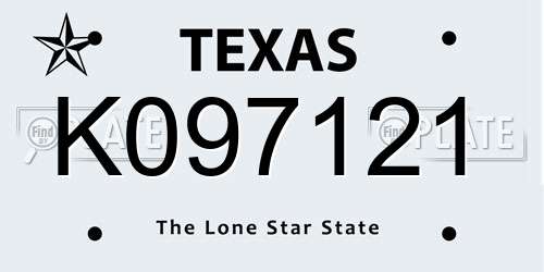 K097121 Texas License Plate